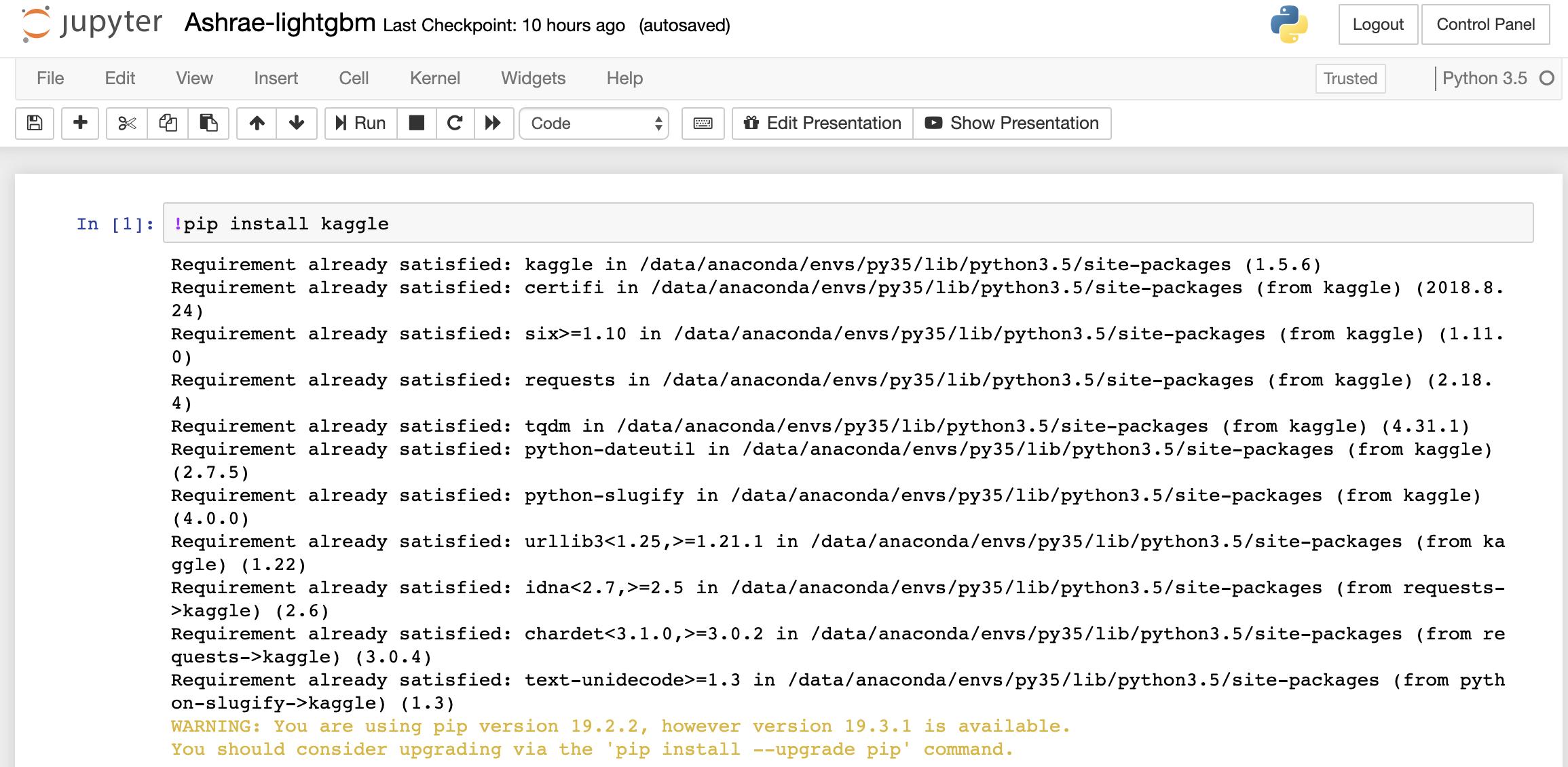 install kaggle notebook